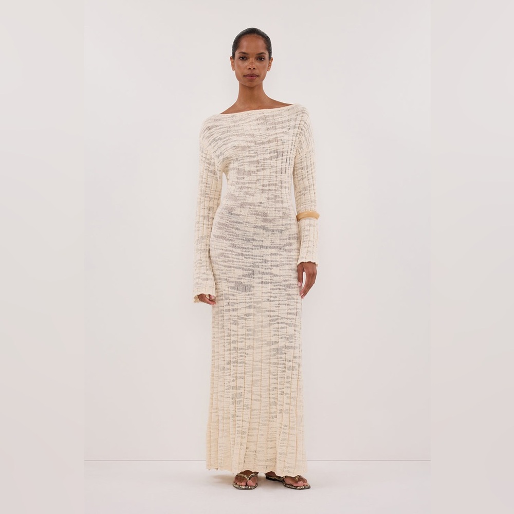 DISSH Cream Knit Maxi Dress. NWT. All Cotton. Left Side Slit. Fits as US8